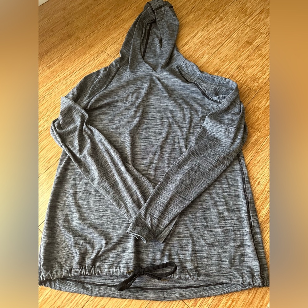 Under Armour Women’s Black Marled Hooded Drawstring Athletic Top Size Small